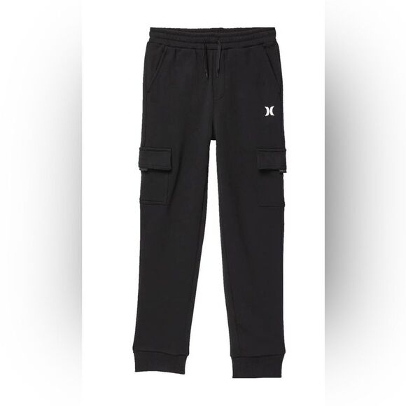Hurley Cargo Jogger Pants Black Athleisure Boys Medium Pull On - Picture 1 of 7